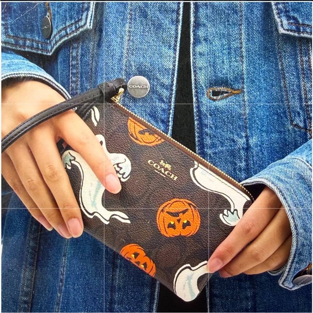 π»ππ» COACH CORNER ZIP WRISTLET IN SIGNATURE CANVAS WITH HALLOWEEN PRINT π»ππ» NWT π» - Picture 14 of 16